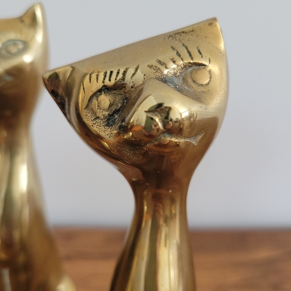Vintage Solid Brass Cat Sculptures Set Of 3 Long Necks MCM Shows Wear - Picture 5 of 11